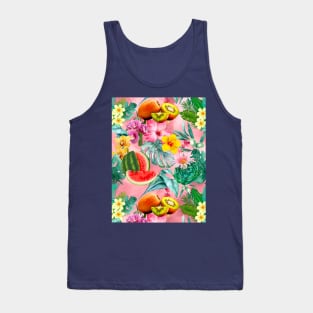 Vibrant tropical leaves pattern, watermelon illustration, tropical plants, pink colorful tropical fruits Tank Top